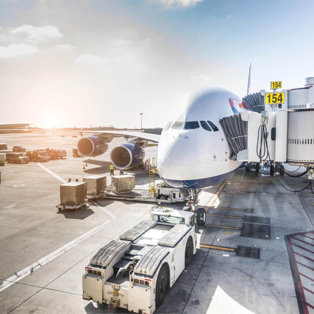 a plane parked at an airport